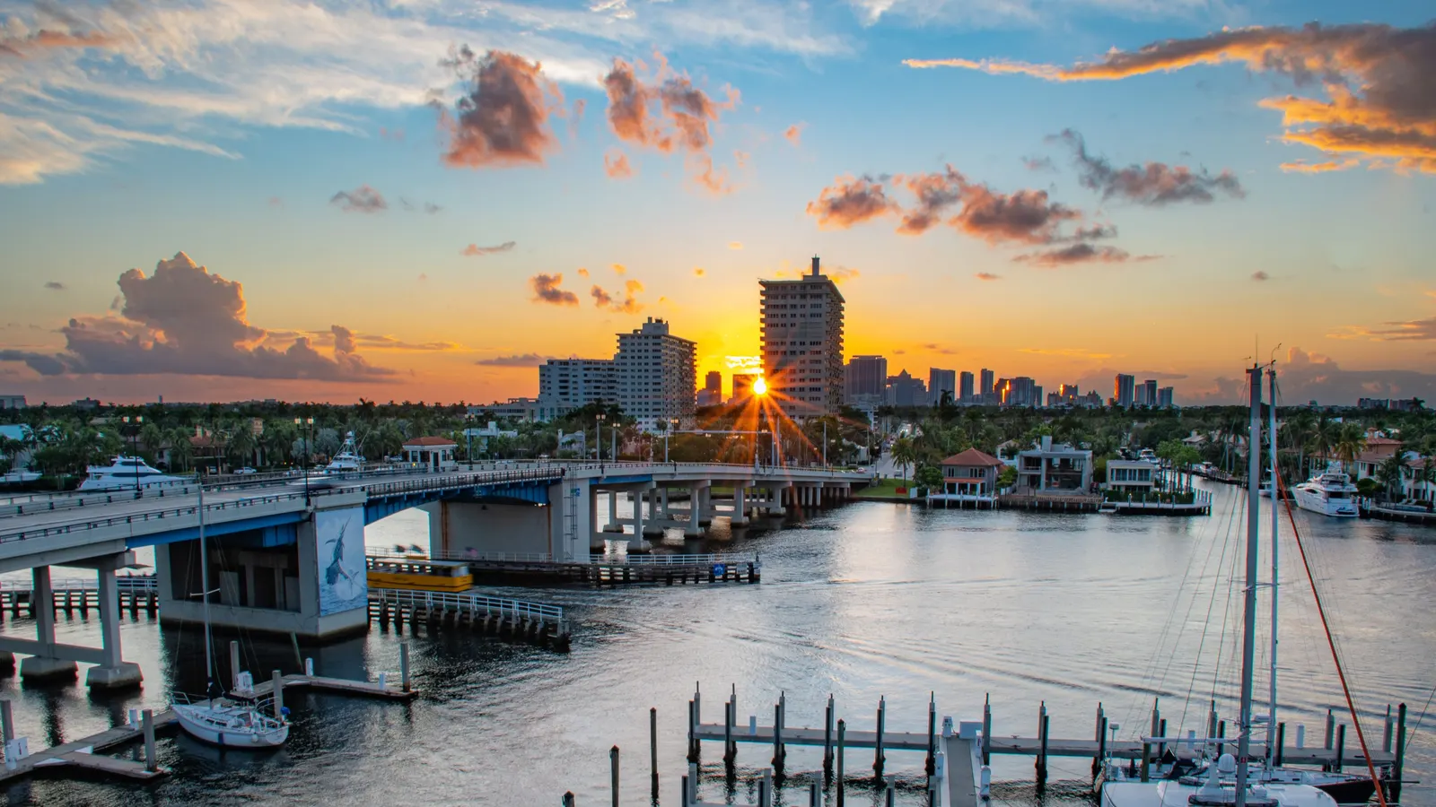 Sunset over the Intracoastal Waterway and the Fort Lauderdale skyline