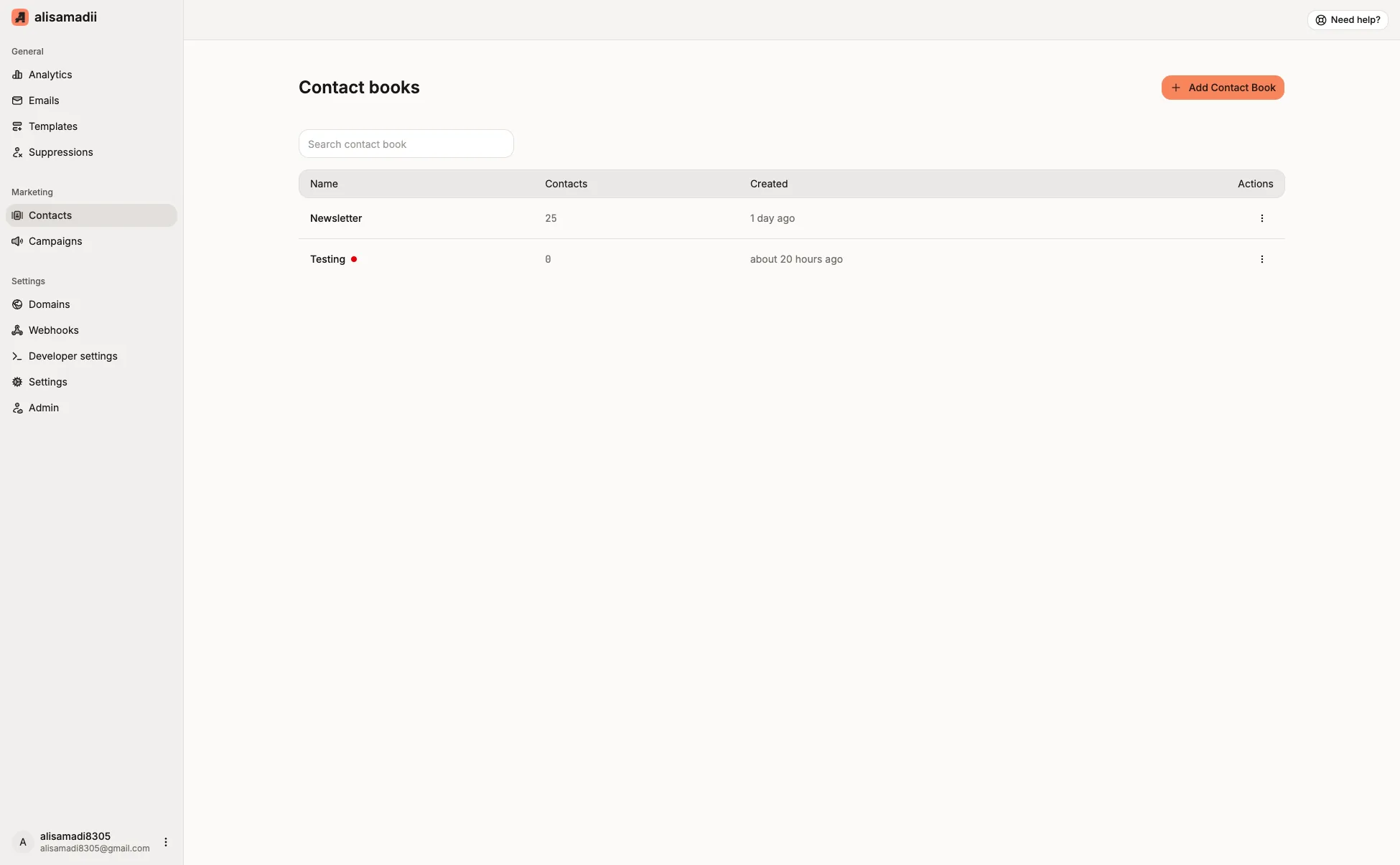 Contact books organizing newsletter subscribers for a small business